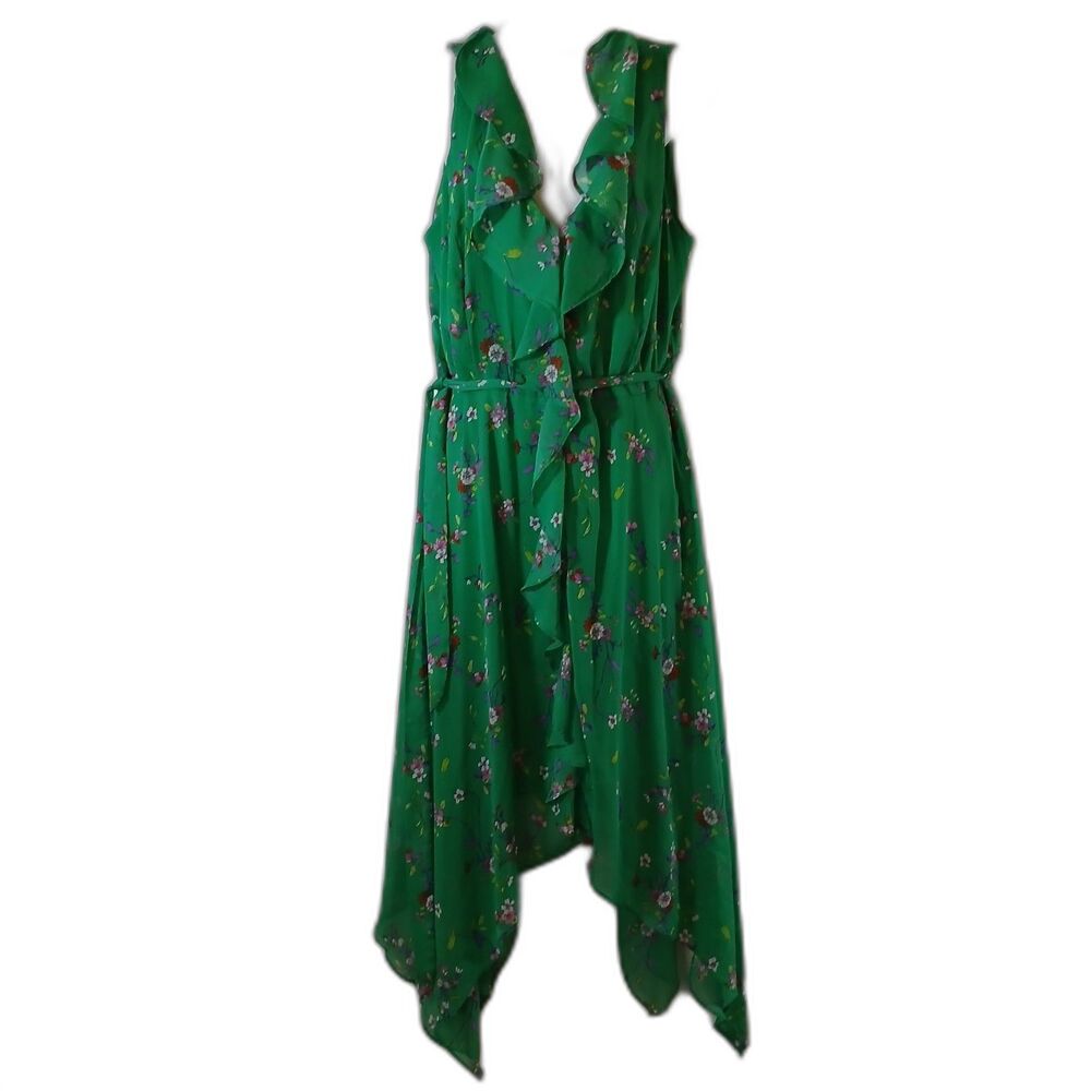 Emma  & Michele Dress Green Floral Ruffles  V Neck  Sz 1X Fairy Whimsical...